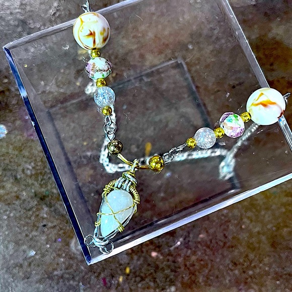 Gold & Silver Classy Moonstone Beaded Necklace - Picture 1 of 8